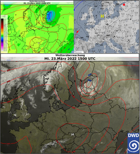 Wettersituation am 23. März 2022