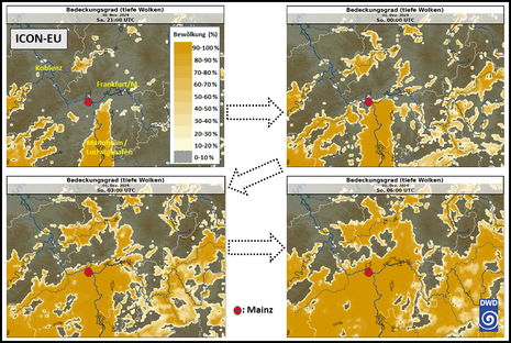 Entwicklung der tiefen Bewölkung in der Nacht zum 01.12.2024 nach ICON-EU