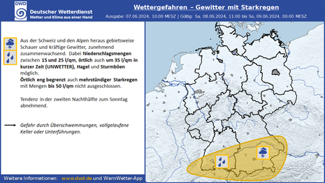 Beispiel für eine schematische Unwettergrafik (Quelle VBZ-DWD)