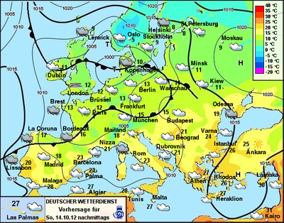 Europa-Wetter für Sonntag, 14.10.2012