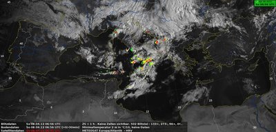 Satellitenbild von Sonntagfrüh mit den Gewittern im Mittelmeerraum